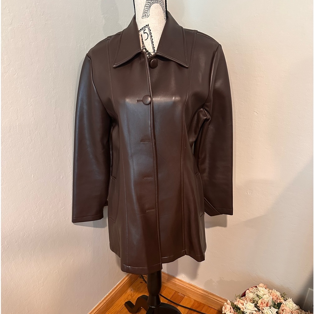 5th fashion U.S.A brown medium faux leather trench coat